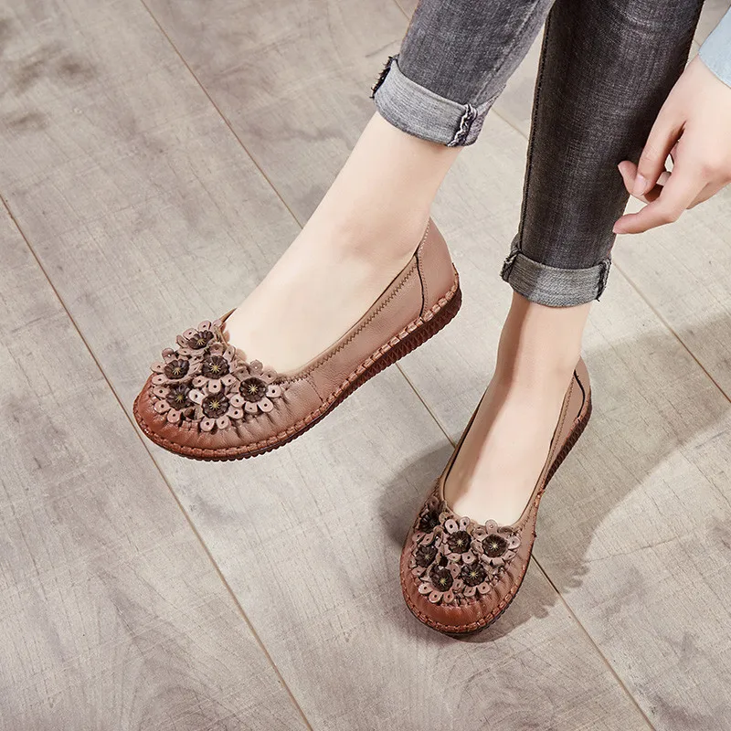 

BEYARNEnew handmade women real leather shoes spring autumn retro women flat shoes casual basic woman no lace flat round toe shoe