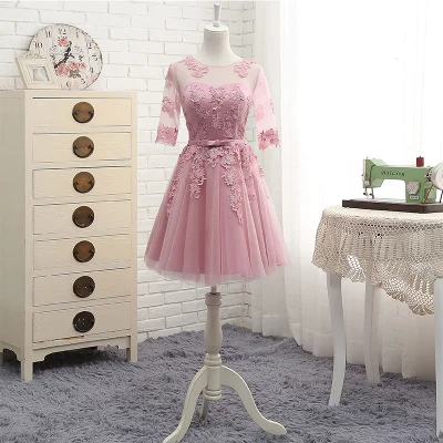 short 5608 MNZ-5608# три стиля длинных средних коротких розовый с аппликацией весенние кружевные платья подружки невесты свадебные вечерние платья для выпускного вечера - Цвет: short 5608