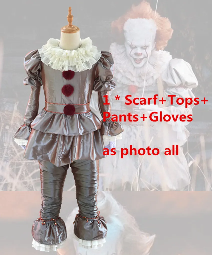 Costume 2 Фильм Стивен Кинг это пеннивайз маскарадные костюмы страшный костюм Джокера набор для взрослых Необычные вечерние костюмы на Хэллоуин террор злой клоун маска - Цвет: Costume 2