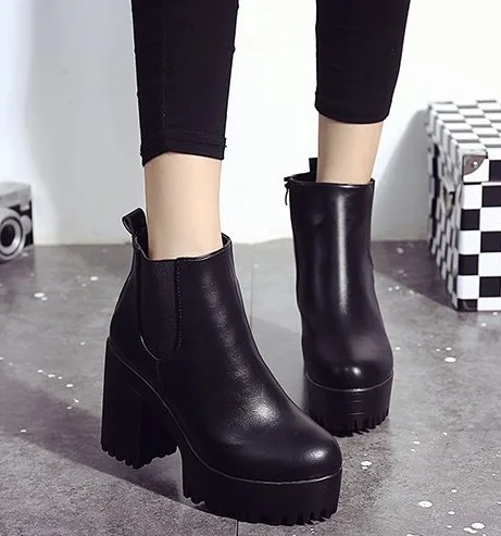

Women Shoes Platforms Boots Leather High Heel Black Winter Boots Women Shoes Female Botas Mujer