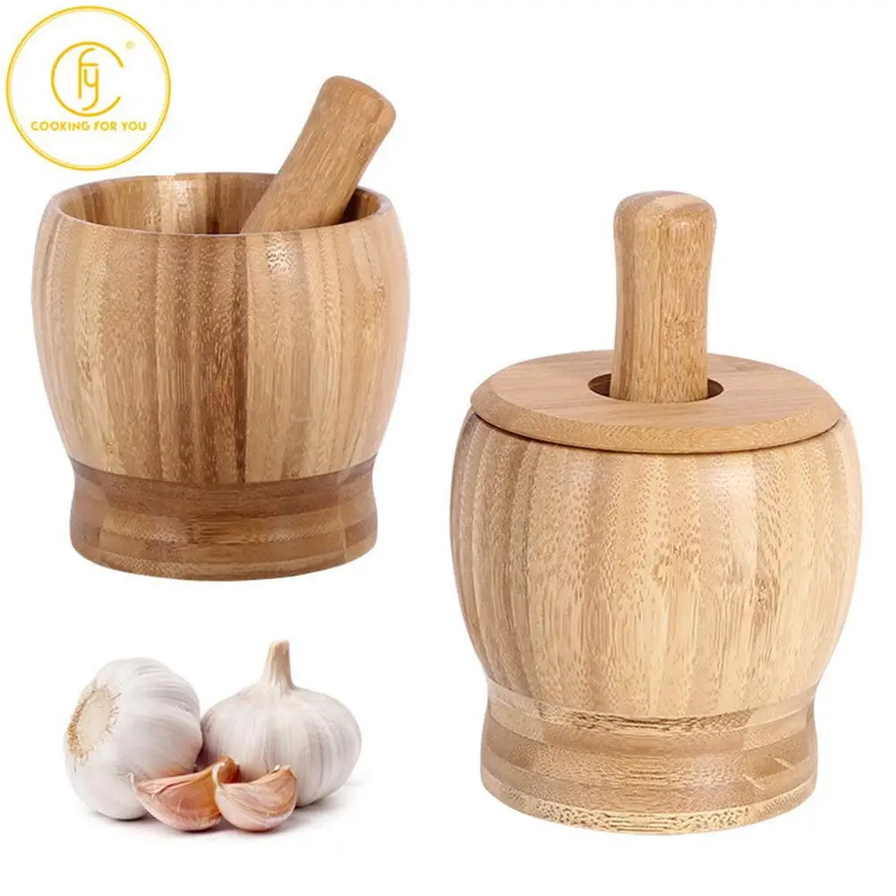 

460 ml Large Capacity Garlic Press Spice Grinder Manual Mashed Garlic Grinder Bamboo Mortar and Pestle Kitchen Tools