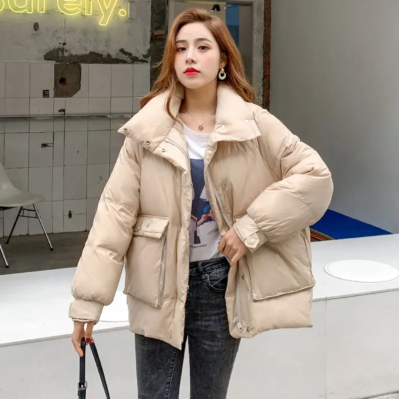 

2020 Winter Women Stand Collar Thick Warm Parkas Loose Bright Color White Duck Down Jacket Female Short Oversized Coat S65