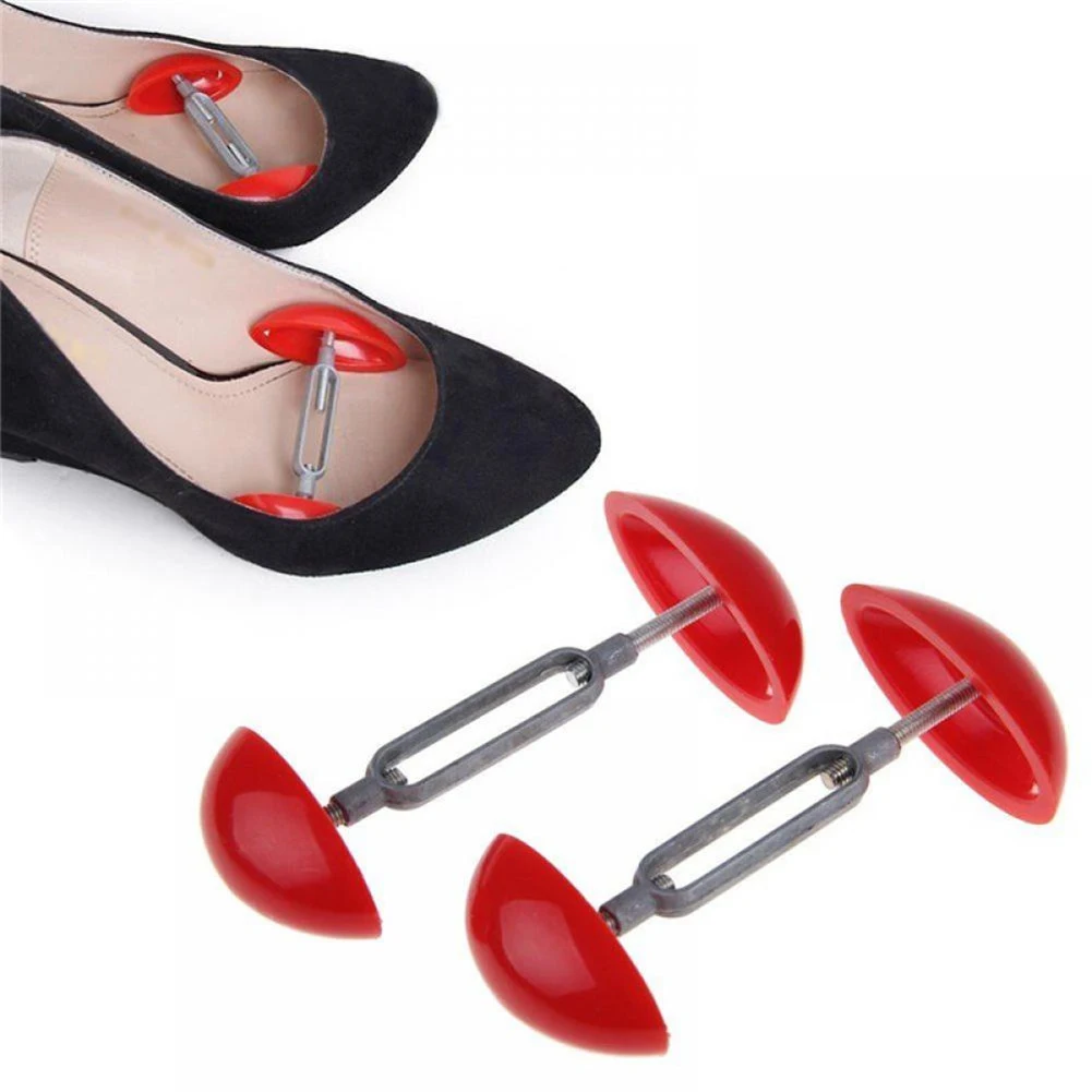 2Pc Portable Mini Shoes Stretchers Adjustable Shoe Support Solid Red Shoe Expander Width Extender Shoe Tree Keeper Men Women