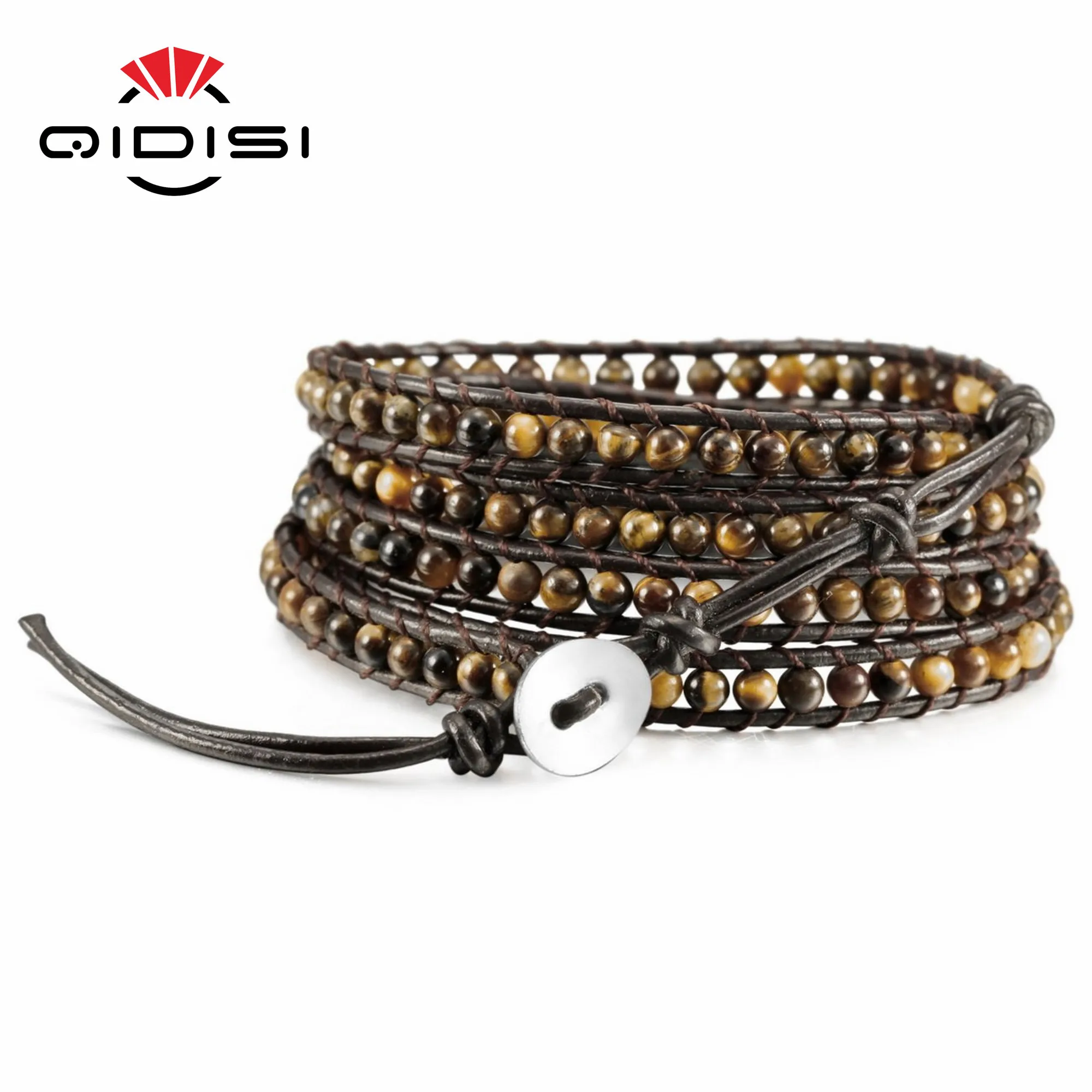 Мужской и женский кожаный браслет уникальные смешанные природные камни