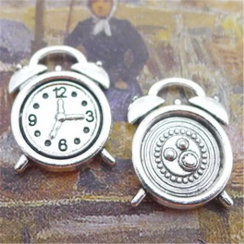 

100Pcs/lot Antique Silver Alarm Clock Charms 13*18MM Metal Charms DIY Jewelry Findings