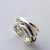 new fashion hipster multi layer irregular 925 sterling silver jewelry simple smooth winding personality opening rings r099