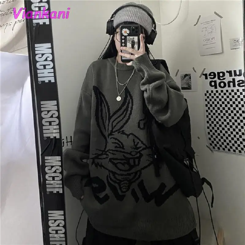 

Women's Cartoon Sweater Japanese Casual Gothic New Simple Pullover Knitted Harajuku Large Size Loose Hip Hop Ulzzang Sweaters