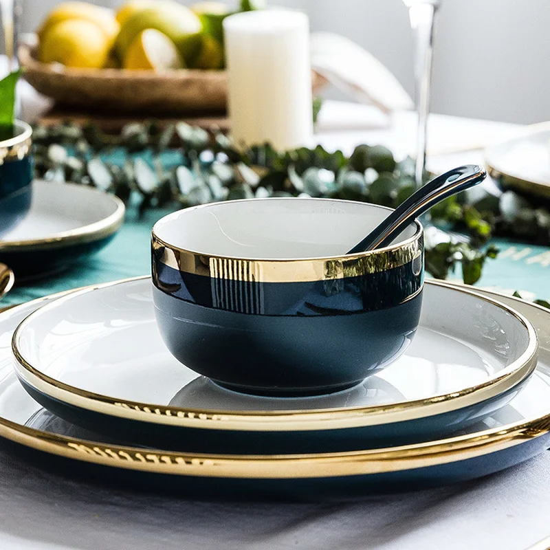 

Direct jade exquisite series European gold striped ink ceramic tableware home decoration set dish kimchi bowl steak plate
