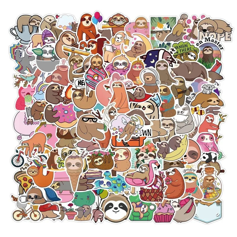 

10/50/100PCS Cute Sloth Animal Stickers Skateboard Fridge Guitar Laptop Motorcycle Luggage Classic Toy Joke Sticker for Kid