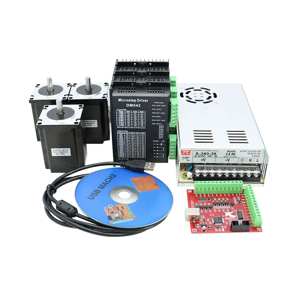 RUS Ship CNC Router kit 3A 2N.M Nema 23 57 x76mm Stepper Motor TB6600 DM542 Driver + 350W Power Supply MACH3 Controller Card |