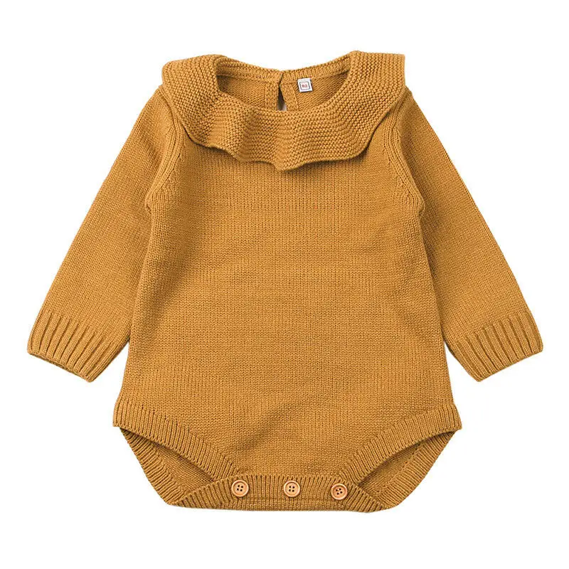 Милая вязаная для маленьких девочек Теплый кардиган с воланами комбинезон