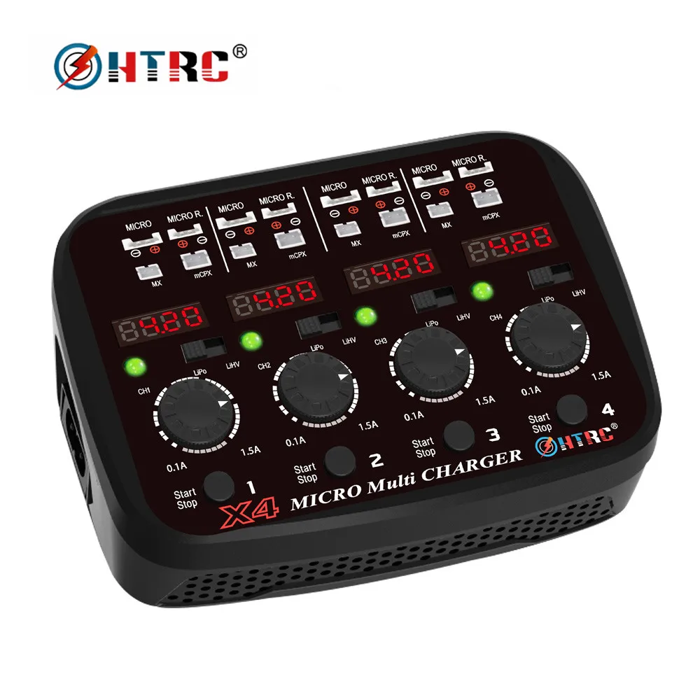 HTRC 100-240V AC DC 4x1s 24W 1.5A Quattro 1s Lipo/Lihv микро зарядное устройство для микро/микро реверса/MX/mCPX со светодиодный светильник