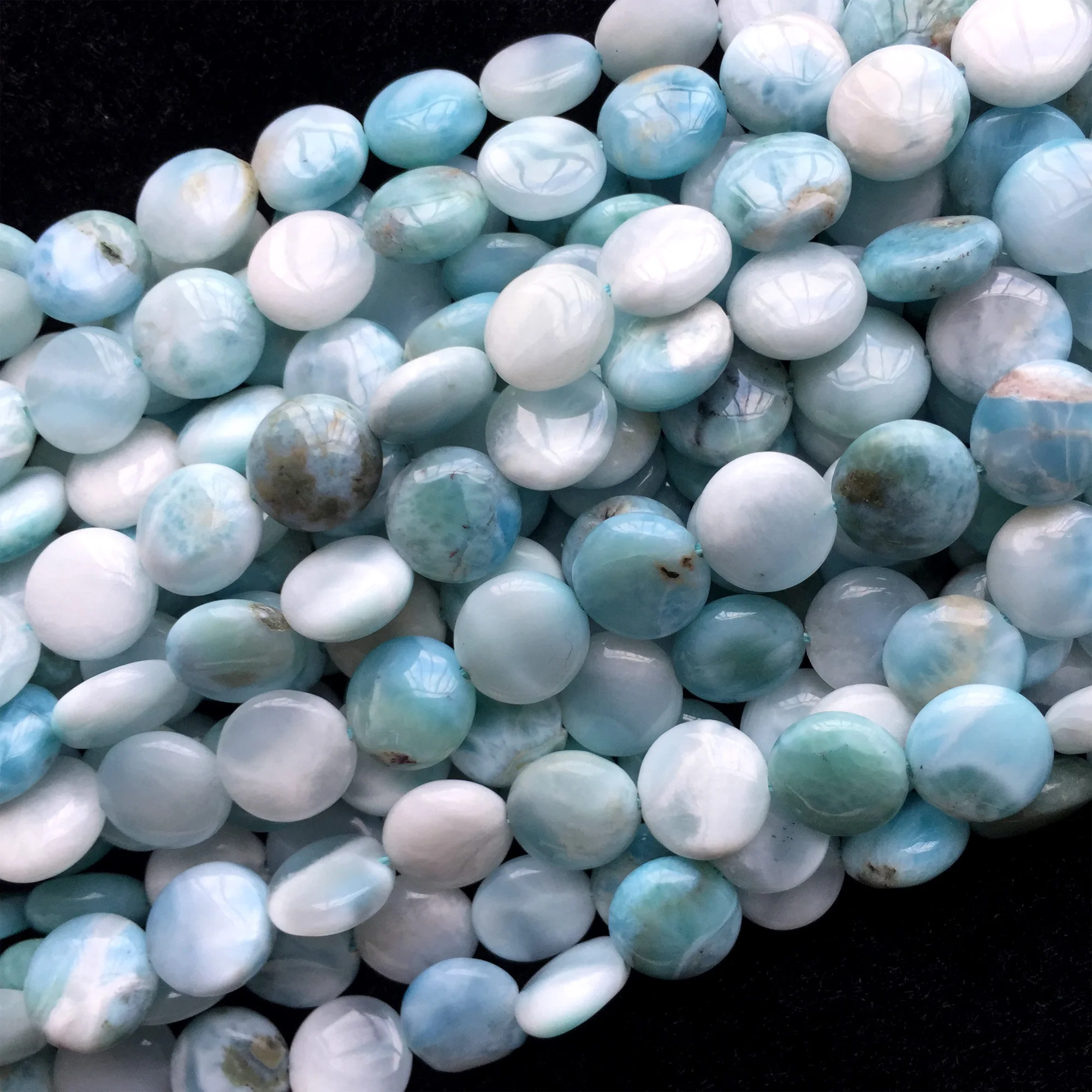 Высокое качество натуральный Синий Ларимар плоский диск монета ожерелье или