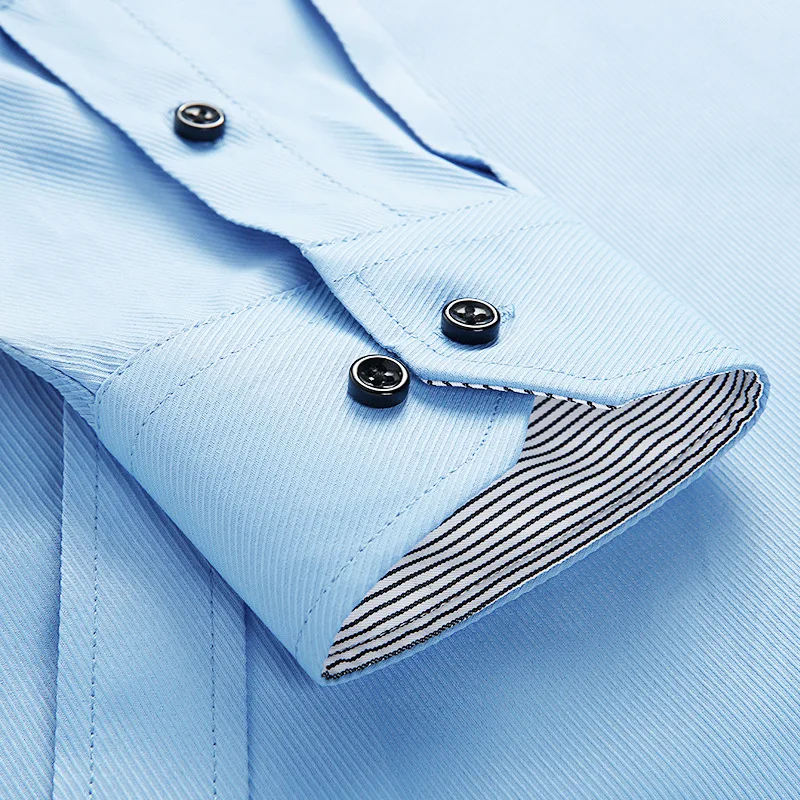 Рубашка мужская с длинным рукавом повседневная сорочка Slim Fit однотонная дышащая