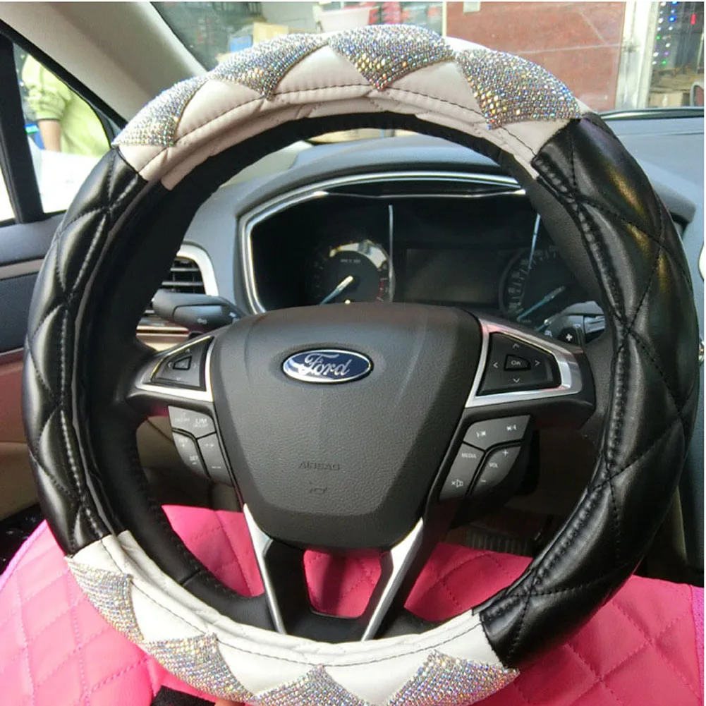 

Car Steering Wheel Cover Rhinestone Decor Anti-slip 15''/38cm Universal