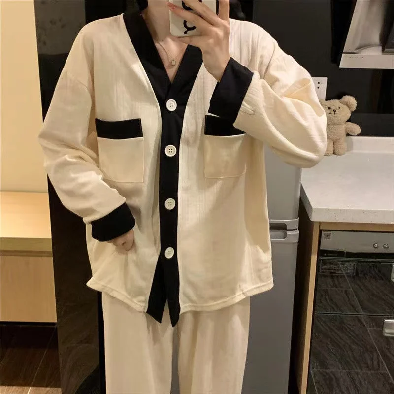 Весенне-осенние женские пижамные комплекты домашняя одежда с длинным рукавом