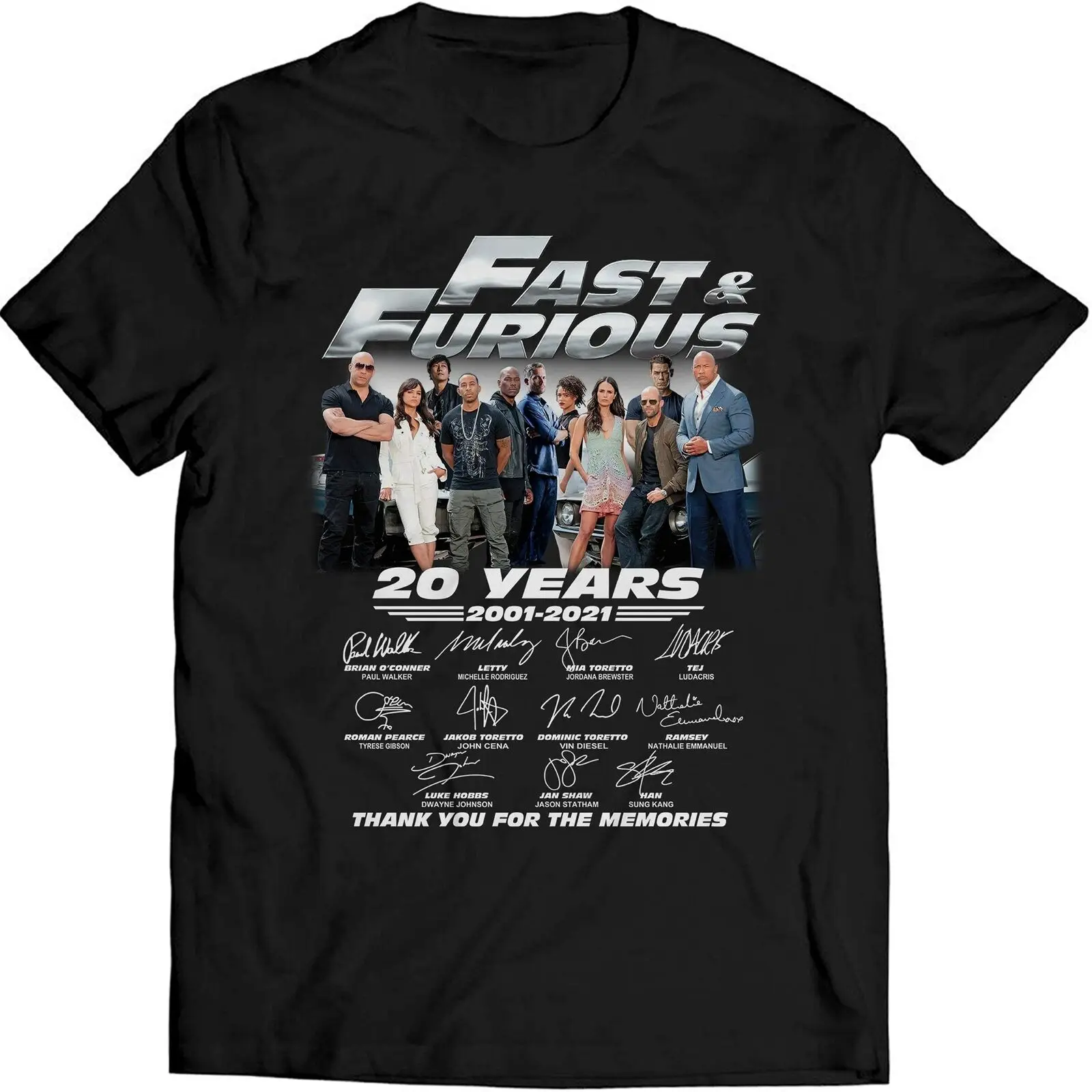 Fast and The Furious 20 Years 2001 2021 Thank For The Memories T-Shirt S-5XL