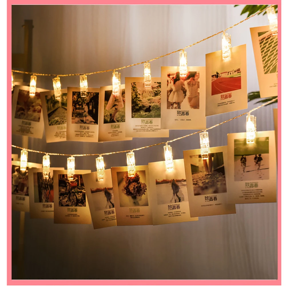 

Photo Clip String Lights LED EU-Plug Starry Fairy Copper String Lights with Clips Warm White for Pictures Bedroom Wall Patio Hal