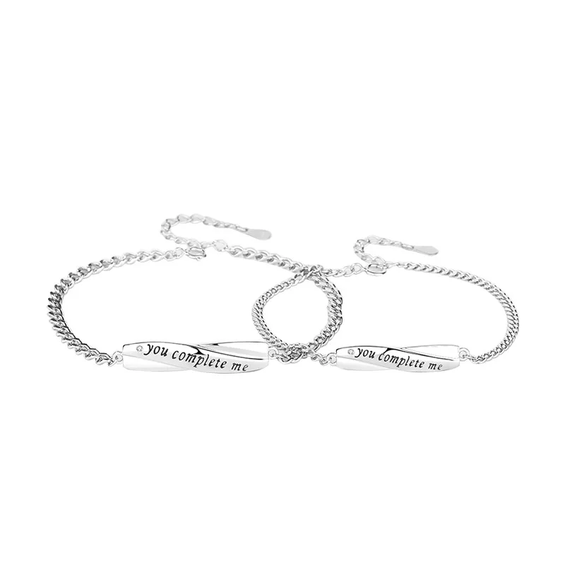 

Original S925 Sterling Silver Couple Bracelet A Pair Of Korean Personalized Design You Complete Me Letter Cool Stuff Man Women