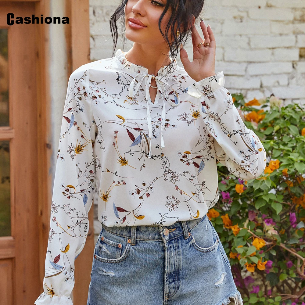 

Female Top Long Sleeve Chiffon Blouse Summer Bohemian Flower Print shirt blusas Women Elegant Lace-up Collar Shirt Lady Clothes