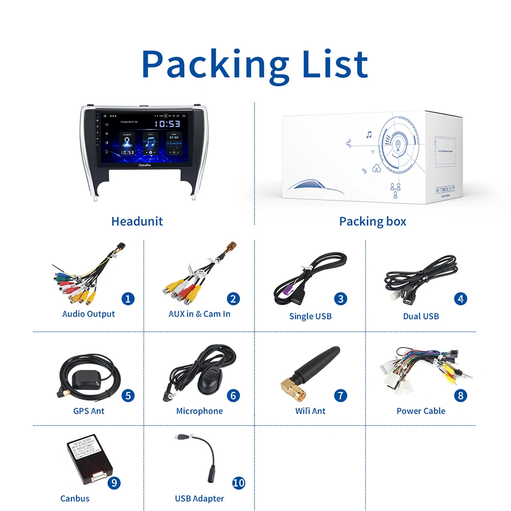 

for Toyota Camry US Version 2015 2016 2017 Car Radio 1 Din Android 10.0 DSP 10.2 HD Touchscreen Car Multimedia Player GPS Navi