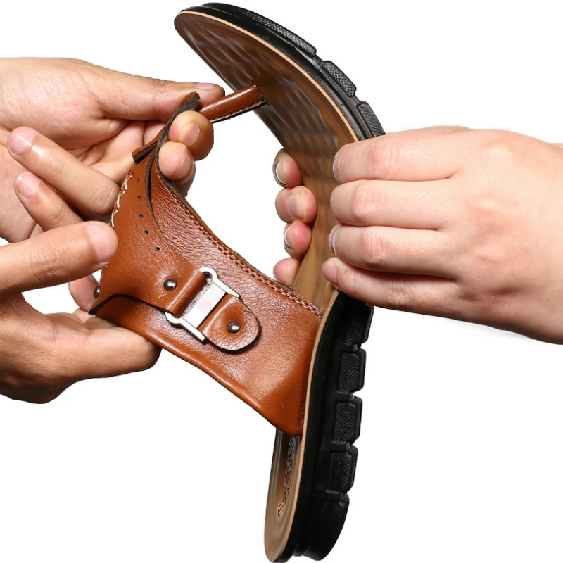 Новинка Мужские тапочки Вьетнамки Сезон лето Первые Слои из коровьей кожи с