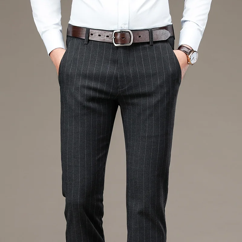 

Мужские повседневные брюки в полоску, модные деловые Стрейчевые брюки из матовой ткани, удобная брендовая одежда для осени, 2020