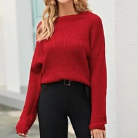 red pullover sweater home apparel long sleeved womens sweater round neck unisex simple fashion slim casual coat in fall 2020
