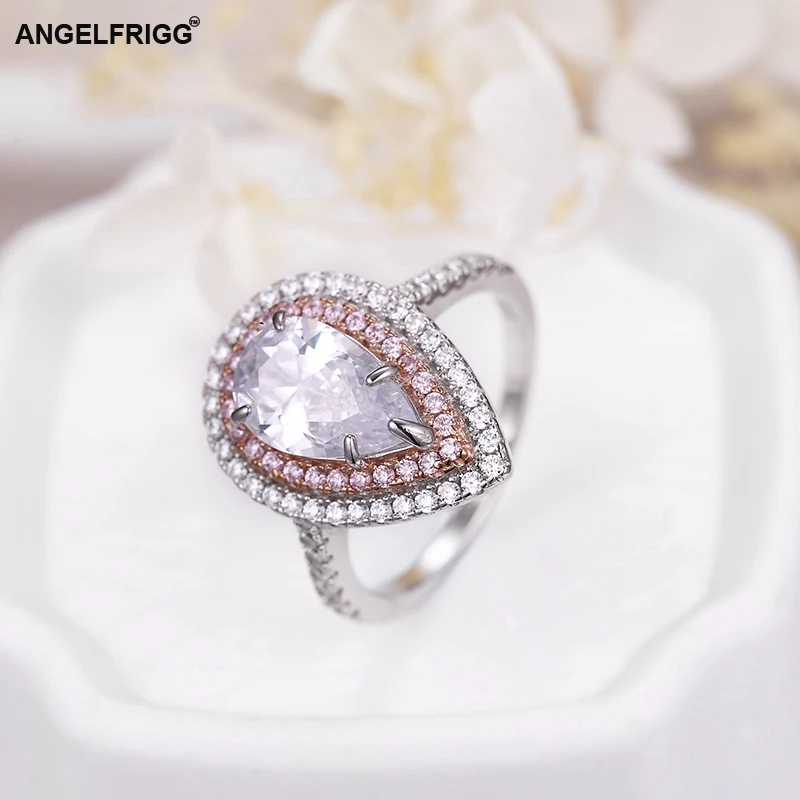 ANGELFRIGG 100% 925 пробы серебряные кольца на палец для женщин с грушей капли воды CZ