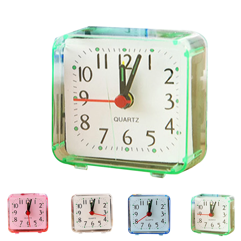 Square Small Bed Alarm Clock Transparent Case Compact Travel Cute Portable Children Student Table Desk | Дом и сад