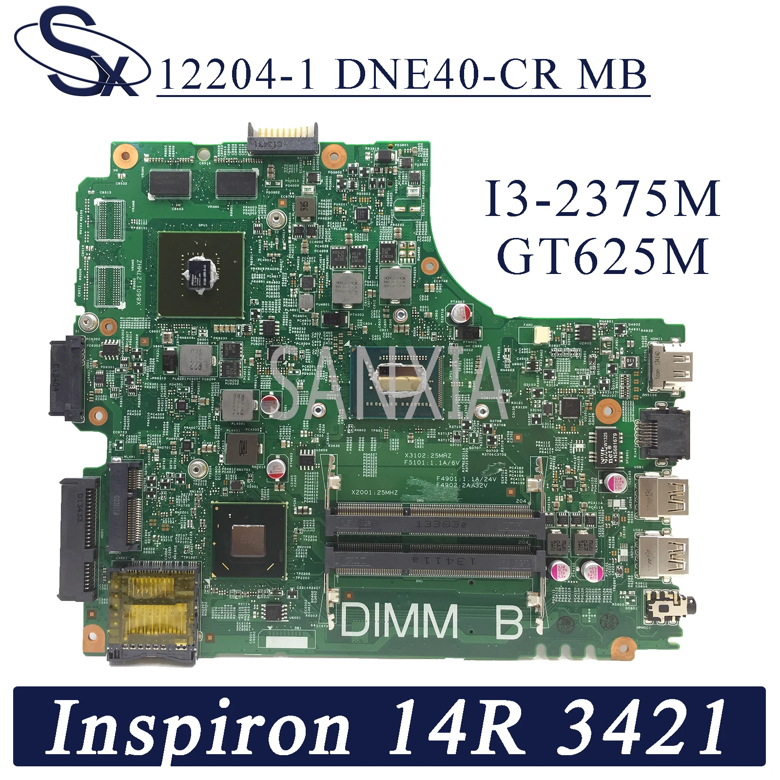 

KEFU 12204-1 Laptop motherboard for Dell Inspiron 14R 3421 5421 2421 original mainboard I3-2375M GT625M