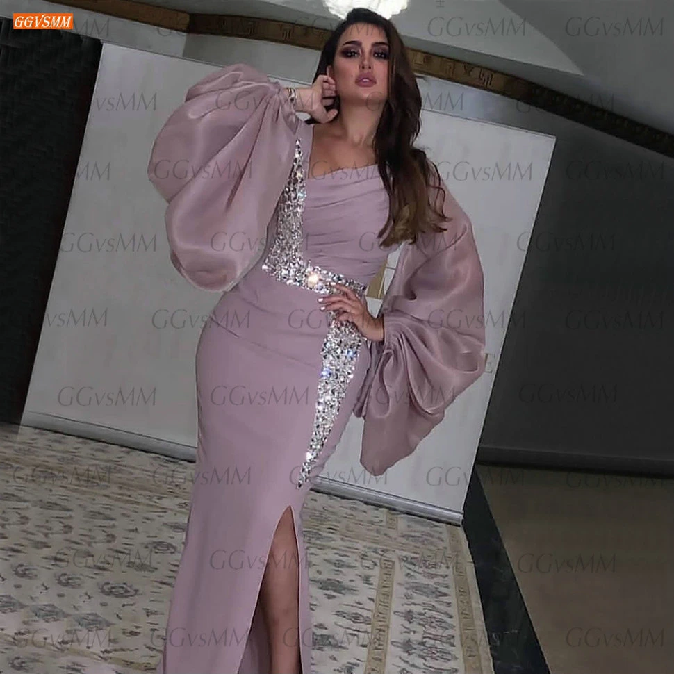 

Arabic Mermaid Evening Dress Long Sleeve Sparkly Crystal Slim Fit Sexy Women Dresses Party Gowns 2020 Abiti Da Cerimonia Da Sera