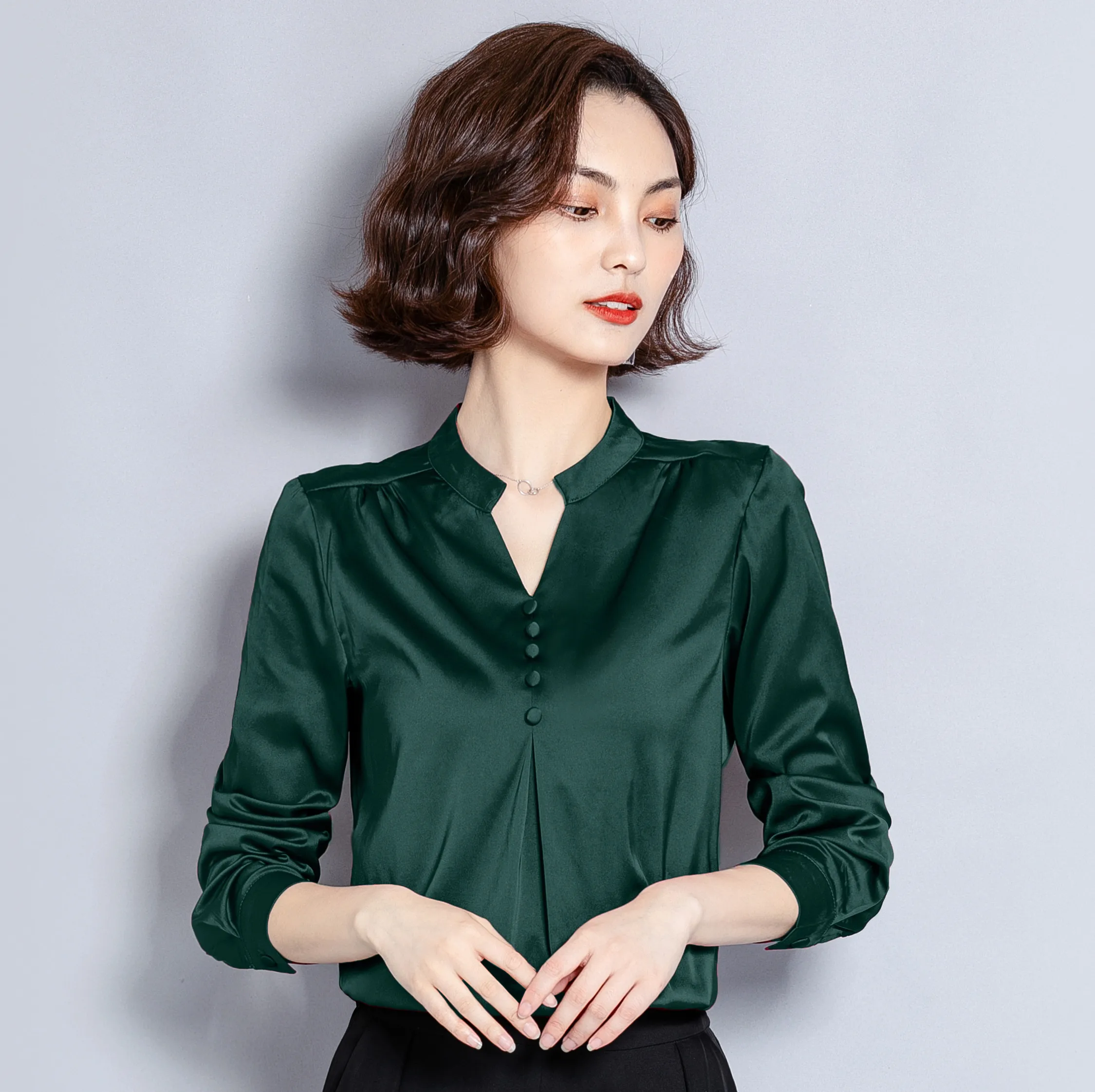 Плюс размер 4XL Женская блузка Элегантная Шелковая Рубашка Осенние блузки женские