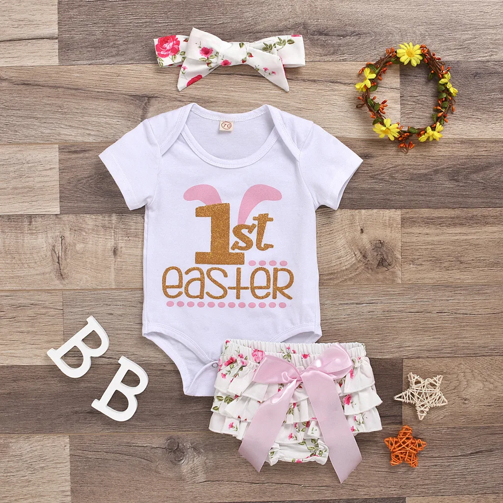 Комплекты одежды для новорожденных девочек из 3 предметов боди с надписью I Easter