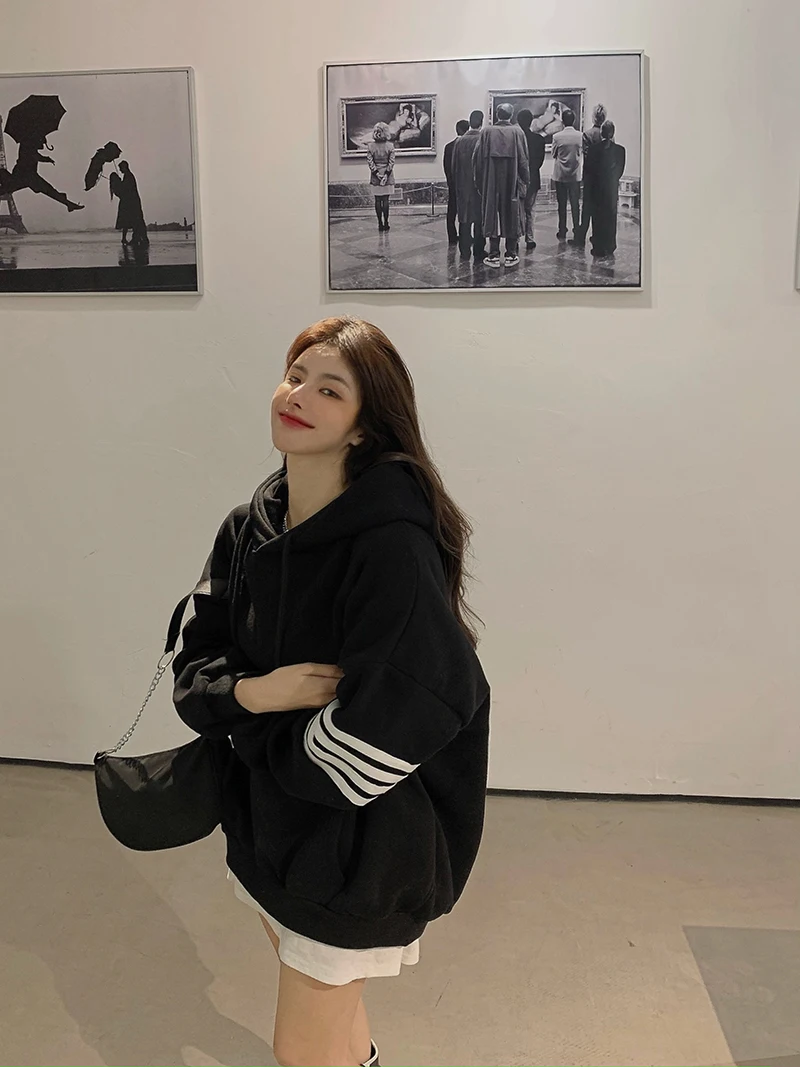 

XZ936 women 2021 new Korean style loose fashion plus velvet thickening lazy mid-length long-sleeved Sweatshirts