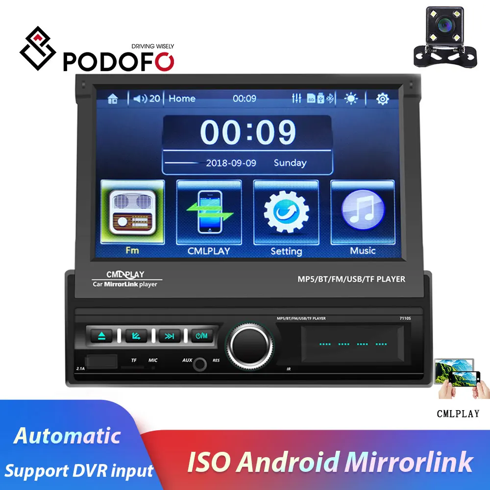 1din Podofo Автомагнитола " сенсорный экран Авторадио плеер ISO Android Зеркало Ссылка Авто Bluetooth USB DVR автомобильный стерео для Универсальный