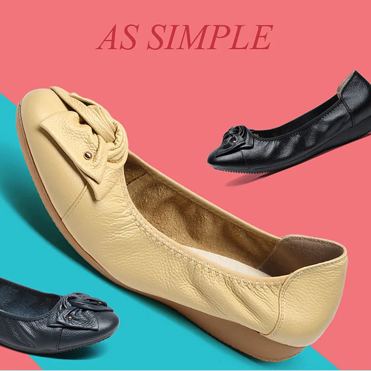 EAGSITY/женские балетки из натуральной кожи на плоской подошве с бантиком круглым