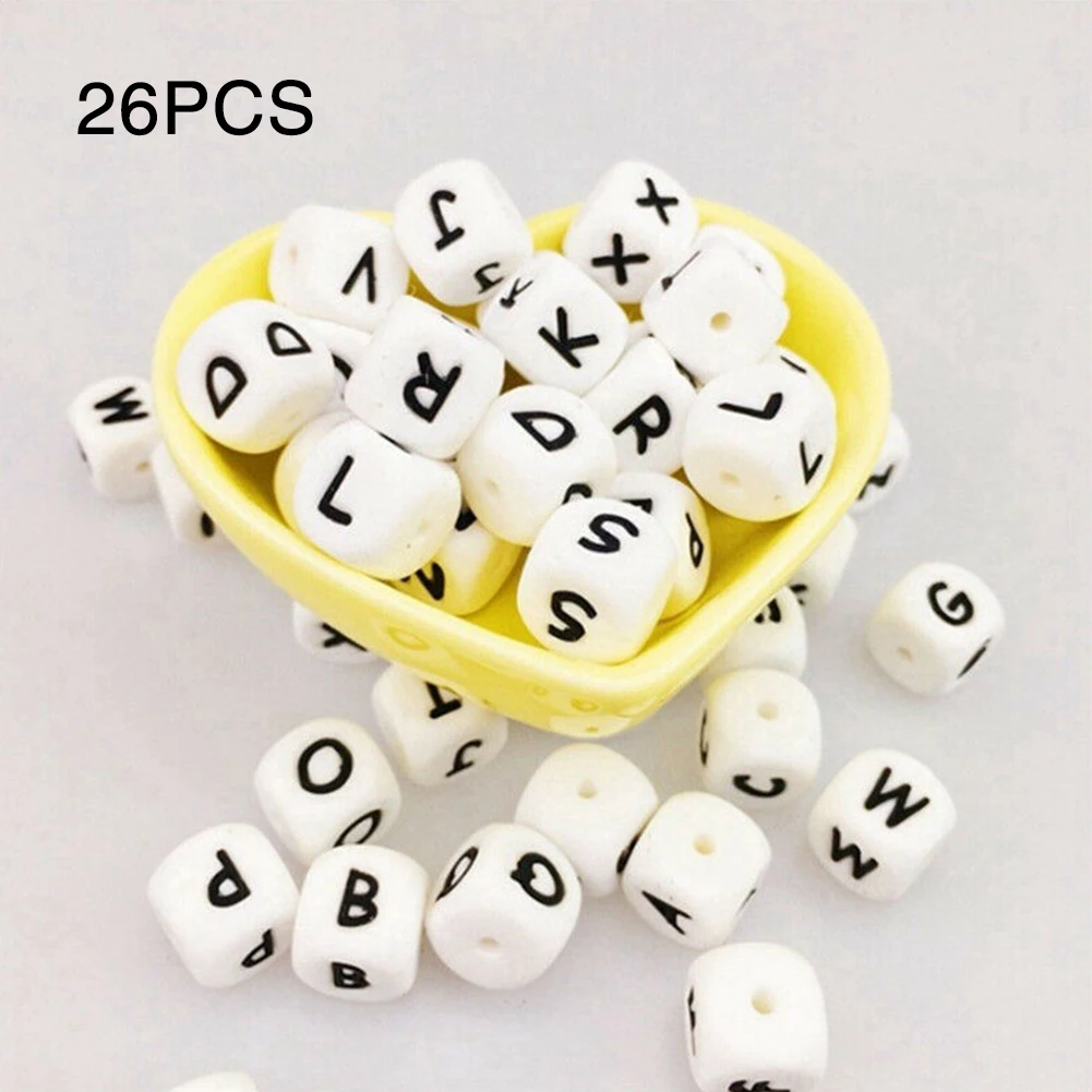 

26 Pcs Letter Shower Teething Beads Gifts Letter Necklace Baby Teethers English Alphabet Silicone Toys Cute Molar Bracelets