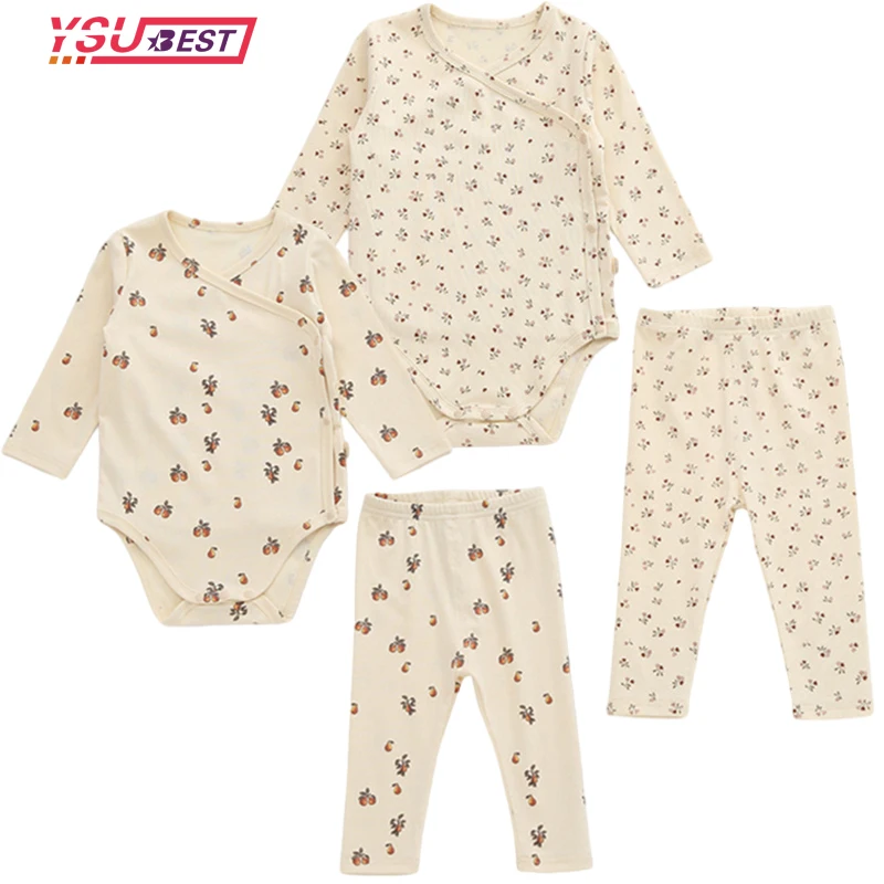 

0-2 Yrs Baby Clothes Sets Long Sleeve Romper + Pants Sets Organic Cotton New Born Floral Brand Newborn Baby Boy Girl Clothing