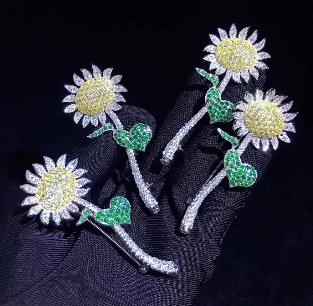 Серебро 925 пробы с кубическим цирконием брошь в виде подсолнуха булавки Изящные