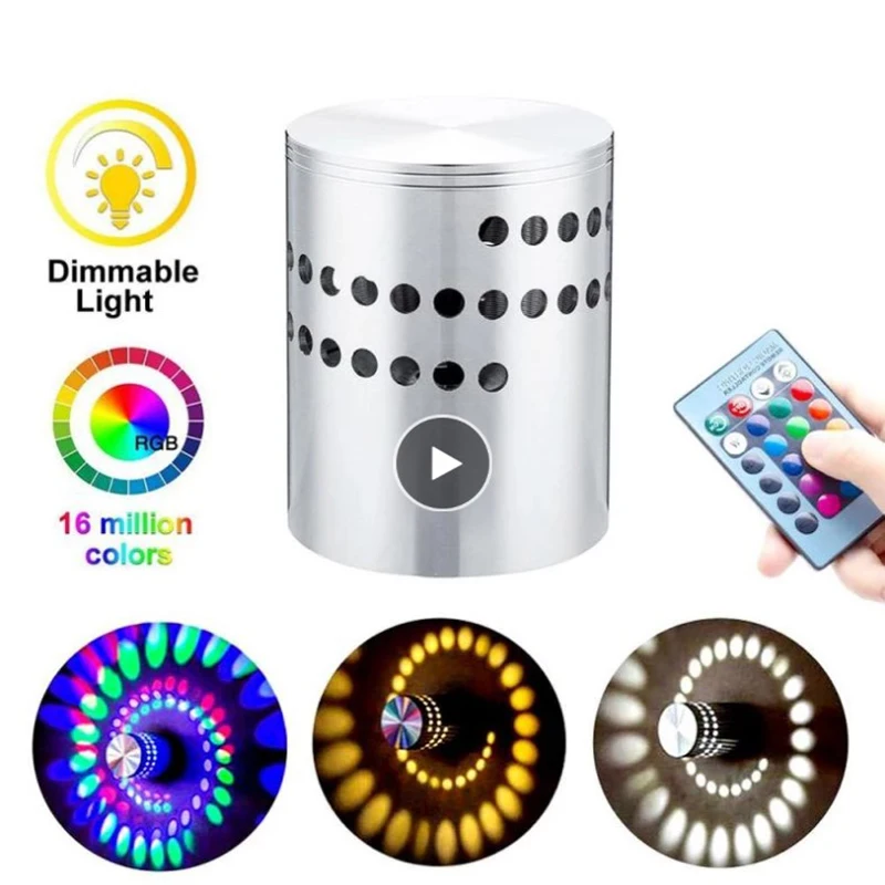 

3W RGB Spiral Hole LED Wall Light Effect Wall Lamp Remote Controller Colorful Wandlamp For Party Bar Lobby KTV Home Decoration