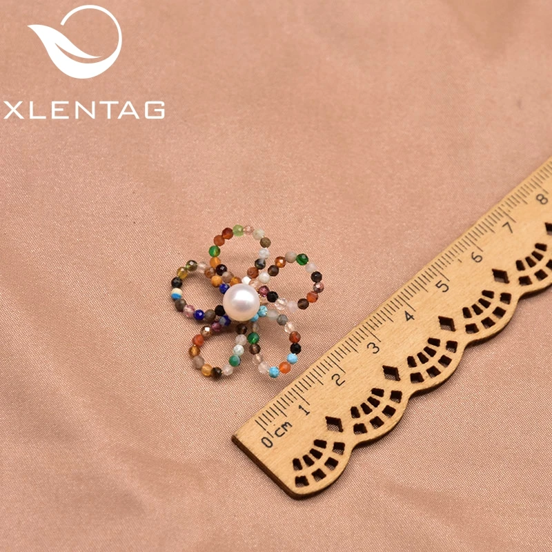 

XleAg fine Natural Pearl Multicolored Stone Flower Earrings Ladies Luxury Engagement Retro Boutique Jewelry Fashion Women GE1027