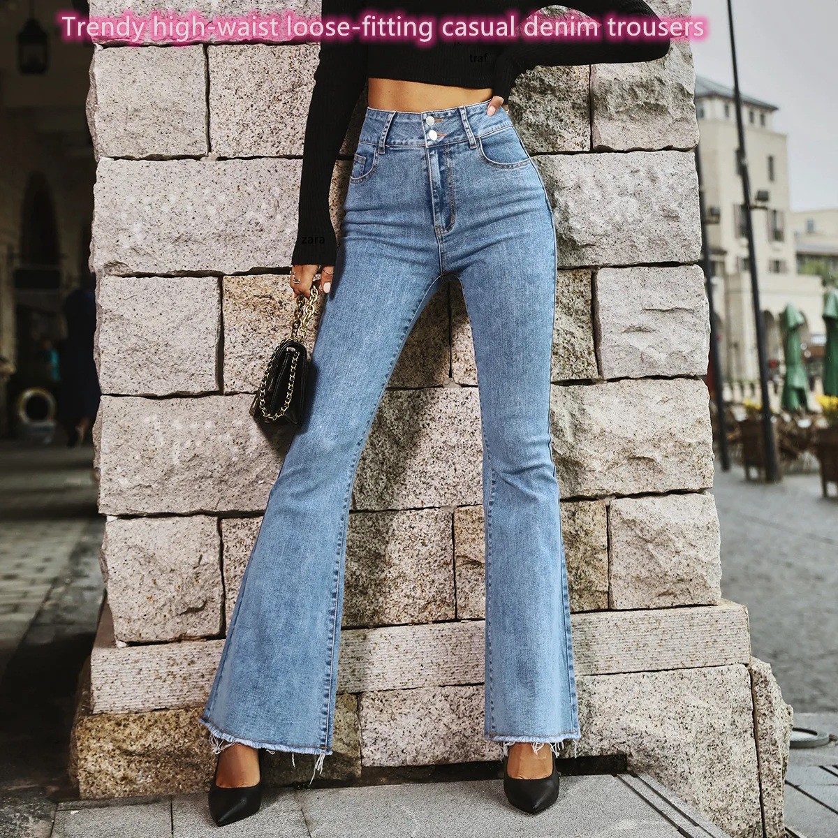 

Women's jeans Y2K high-waist women's trousers denim trousers street fashion loose and thin casual frayed jeans classic pantstraf