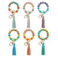 mixed color silicone beads keychain for women accessories tassel car keychain charms bracelet keyring for keys wholesale 2022