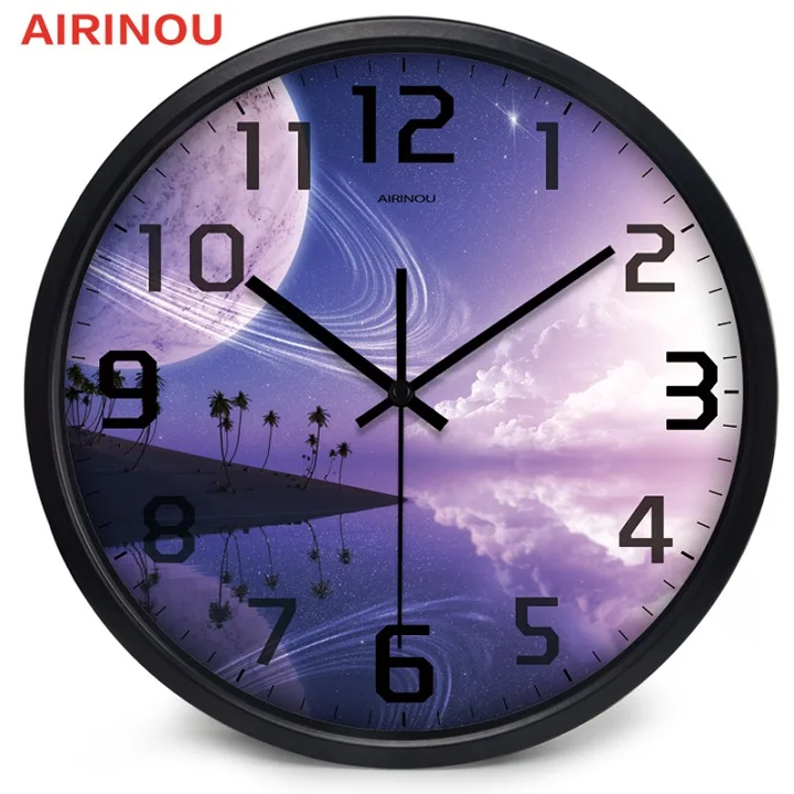 Творческий звездное небо Луна настенные часы Гостиная офис Домашний бесшумный
