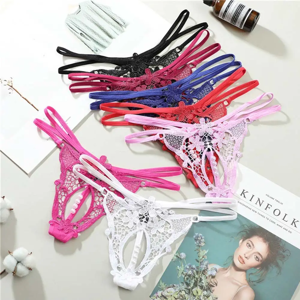 

Sexy Hollow Out Printed Hot Women Lingerie G-String Double Strap Pearl Massage Underwear Thong Panties