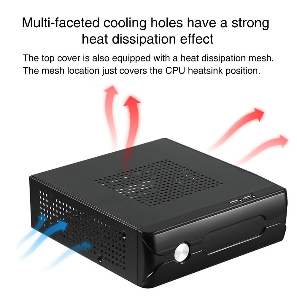 HTPC домашний 2,0 USB Электропитание чехол для компьютера металлический офисный хост Практичный Настольный мини ITX горизонтальный с отверстием радиатора шасси