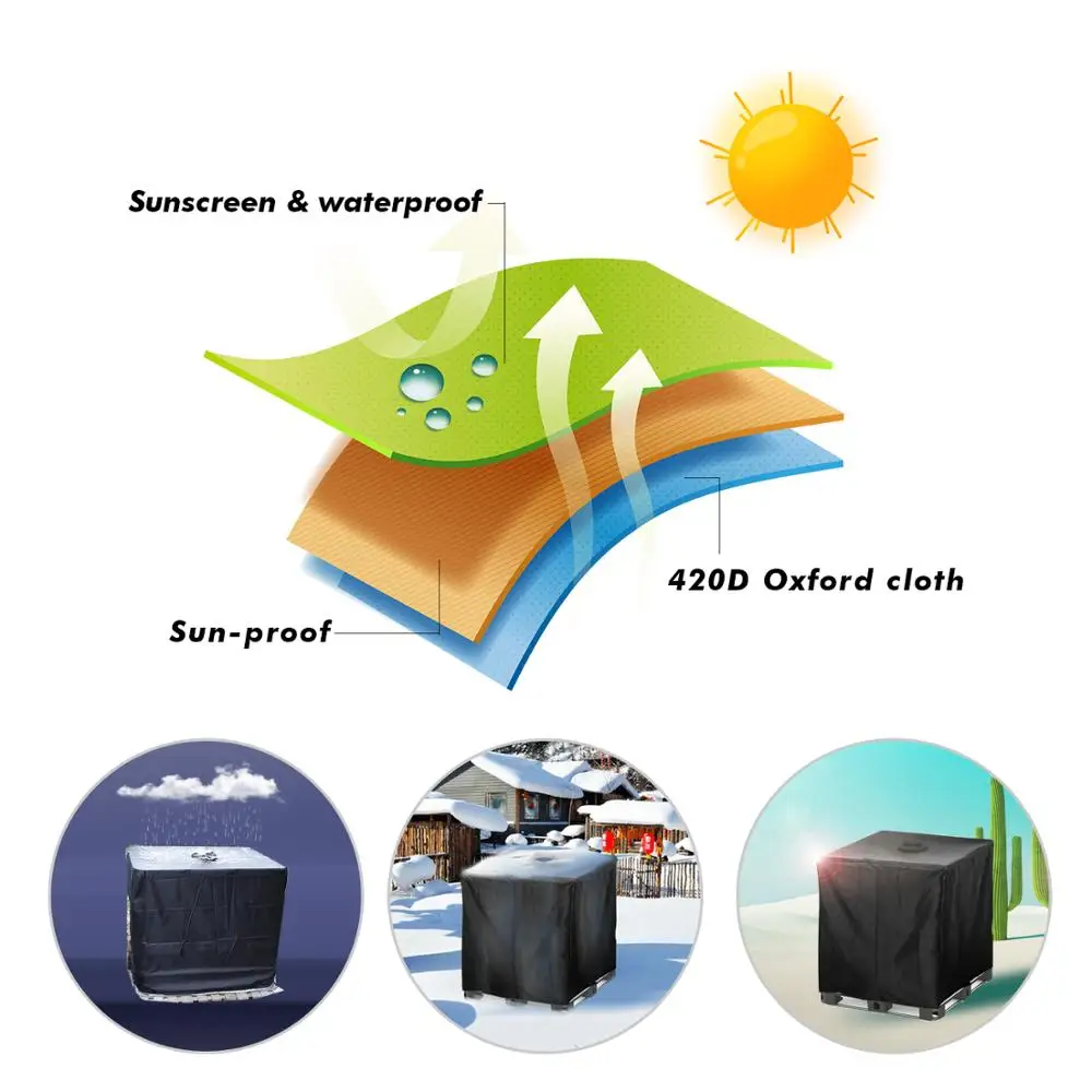 black rain water cover for 1000 l ibc container，water storage bucket waterproof cover free global shipping