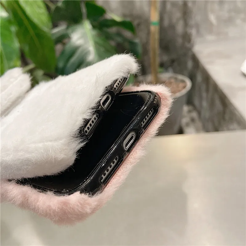 3D Embroidery Cat Warm Plush Soft Phone Case For Xiaomi Redmi Note 10S Case 10 9 8 7 6 10T 9T 8T 9S 9A 9C 8A 7A Back Cover Stand