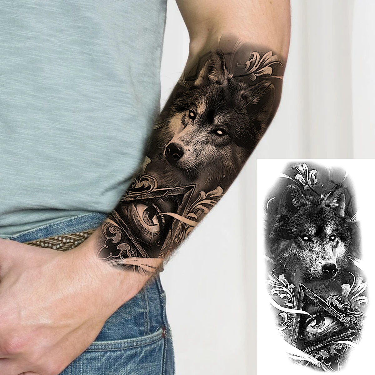 Реалистичные временные татуировки с волчьим лесом для мужчин женщин взрослые